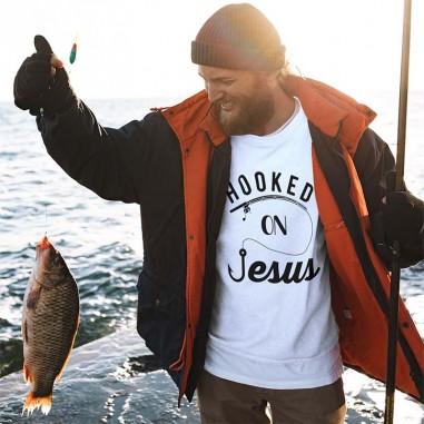 Men's Hooked On Jesus Christian T-Shirt.